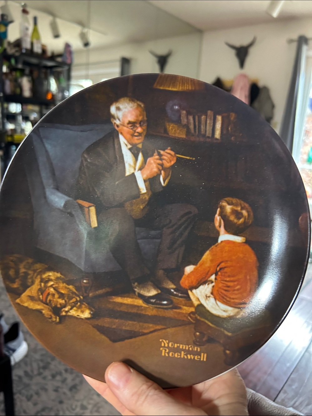 Knowles Norman Rockwell Storytime Plate in Brown and Blue Tones